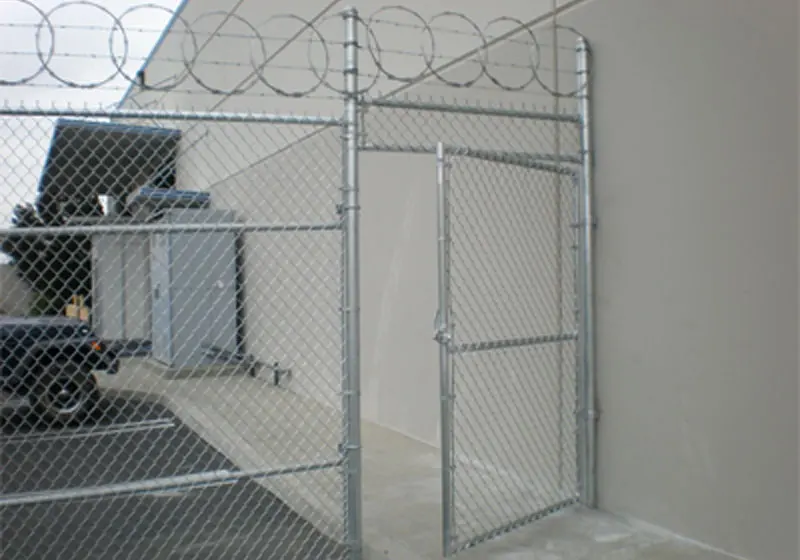 Industrial Chain Link Gate W/ Barbed Wire And Razor Ribbon